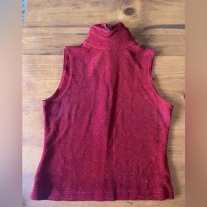 Red Sleeveless Turtleneck Glittery Top